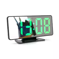 Електронний годинник VST-888 Дзеркальний дисплей, з датчиком температури, будильник, живлення від кабелю USB, Green