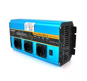 Інвертор напруги LY5000W (DC:2500W), 12/230V з правильною синусоїдою, 3 Shuko, 4*USB (DC:5V/2A), клеми+ дроти, remote control, BOX