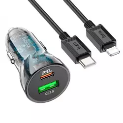 Набір АЗУ 12-24V HOCO Z47A+ кабель Lighting, USB 3.0+USB-C, 3A, кабель 1м, Black, Box