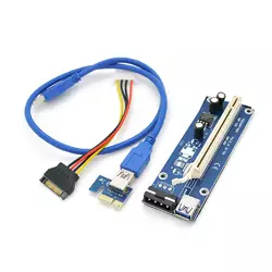 Riser PCI-EX, x1 => x16, 4-pin MOLEX, SATA => 4Pin, USB 3.0 AM-AM 0,6 м (синій), конденсатори CS 220 16V, Пакет
