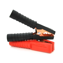 Набір акумуляторних затисків "крокодили" чорний + червоний 100А 135мм (щільний гумовий, рифлений кожух), з мідним покриттям, Пакет, Q2