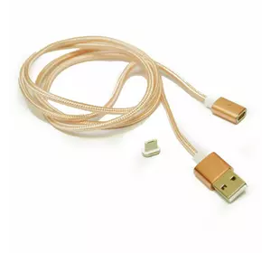 Магнітний кабель USB 2.0/Micro, 1m, 2А, індикатор заряду, тканинне обплетення, знімач, Gold, Blister ( під наконечник 8751 )
