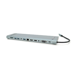 Хаб-конвертор 12 в 1 Type-C (тато) на Type-C(мама)+2*USB2.0(мама)+USB3.0(мама)+2*HDMI(мама)+VGA(мама)+SD/TF+RJ45+ jack3.5 (мама)+PD, 10cm, Silver, Box