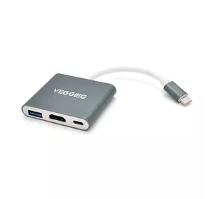 Хаб-конвертор VEGGIEG TC03 Type-C (тато) на Type-C (мама) + USB3.0(мама) + HDMI (мама), 10 см, Silver, Box