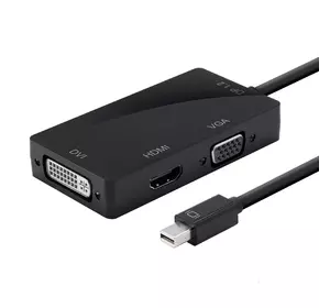 Конвертер mini Display Port (тато) на HDMI / VGA / DVI (мама) 30cm, Black, 4K / 2K, Пакет