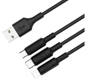 Кабель синхронизации Hoco X25 combo USB to Lightning Micro-USB Type-C 1м 2А черный (X25)