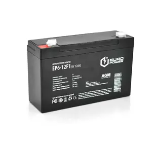 Акумуляторна батарея EUROPOWER AGM EP6-12F1 6 V 12 Ah ( 150 x 50 x 95 (100) ) Black Q10