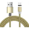 Магнітний кабель Ninja USB 2.0 / Micro, 1m, 2А, індикатор заряду, тканинна оплетка, броньований, знімач, Gold, Blister-Box