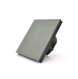 Сенсорний вимикач з заземленням + WiFi керування, трьохканальний, gray, 86х86х35мм