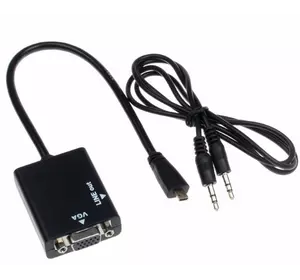 Конвертер micro HDMI (тато) на VGA (мама) 30cm, Black, 4K / 2K, Пакет + Audio