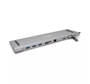 Хаб-конвертор VEGGIEG TC10 Type-C (тато) на Type-C (мама) + USB3.0 * 3 (мама) + HDMI (мама) + VGA (мама) + jack3.5 (мама) + SD / TF + RJ45, 10 см, Silver, Box