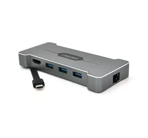 Хаб-конвертор VEGGIEG TC06 Type-C (тато) на Type-C (мама) + USB3.0 * 3 (мама) + HDMI (мама), Silver, Box