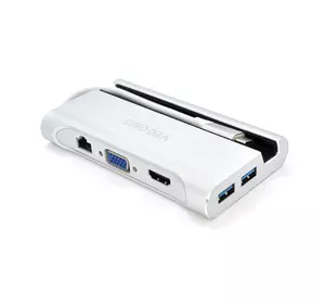 Хаб-конвертор VEGGIEG TC07-S Type-C (тато) на Type-C (мама) + USB3.0 * 3 (мама) + HDMI (мама) + SD/TF, 10см, Silver, Box
