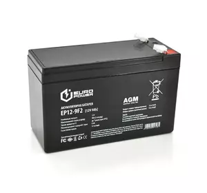 Акумуляторна батарея EUROPOWER AGM EP12-9F2 12 V 9Ah ( 150 x 65 x 95 (100) ) Black Q10