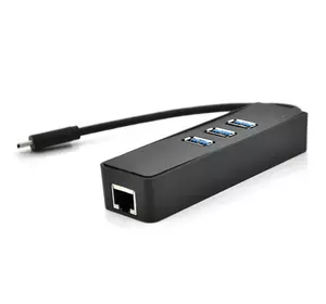 Хаб Type-C алюмінієвий, 3 порти USB 3.0 + 1 порт Ethernet, Black, Пакет