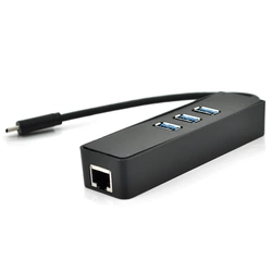 Хаб Type-C алюмінієвий, 3 порти USB 3.0 + 1 порт Ethernet, Black, Пакет