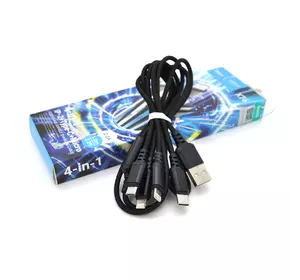 Кабель HOCO X76 USB-1 4 in 1 Micro/2*Iphone/Type-C, 2A, довжина 1м, Black, Box