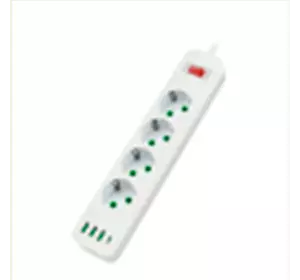 Мережевий фільтр F24, 4 розетки EU, кнопка включення з індикатором, 2 м, 3х0,75мм, 2500W, White, Box