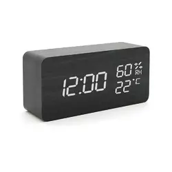 Електронний годинник VST-862S Wooden (Black), з датчиком температури та вологості, будильник, живлення від кабелю USB, White Light