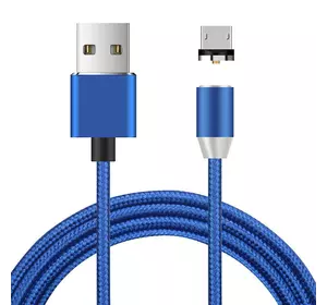 Магнітний кабель Ninja USB 2.0/Micro, 1m, 2А, індикатор заряду, тканинне обплетення, броньований, знімач, Blue, Blister-Box