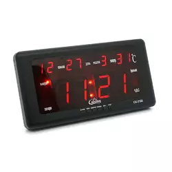 Настінний годинник VST-2168, з календарем та термометром, Red, Box