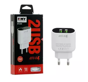 Набір 2 в 1 СЗУ With Micro-Usb Cable 110-240V MY-A202, 2 x USB, 5V/12W, Output: 5V/2.4A, White, Blister-box, Q25