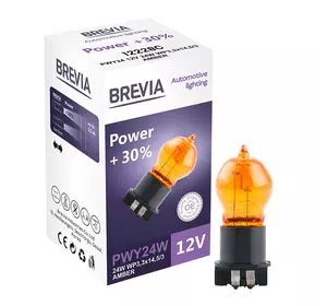 Галогеновая лампа Brevia PWY24W 12V 24W WP3,3x14,5/4 AMBER Power +30% CP  (12228C)