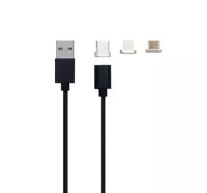 Кабель синхронизации Clip-On Magnetic 3in1 USB Micro-USB Lightning Type-C чёрный (00023607)