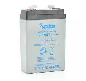 Акумуляторна батарея MERLION AGM GP628F1 6 V 2,8Ah ( 67 x 35 x 100 (105) ) Q20
