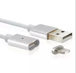 Магнітний кабель USB 2.0/Lighting, 1m, 2А, індикатор заряду, тканинне обплетення, знімач, Silver, Blister ( під наконечник 1938 )