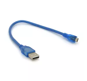 Кабель USB 2.0 (AM/Miсro 5 pin) 3м, прозорий синій, Пакет