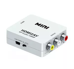 Конвертер Mini, HDMI to AV, ВИХІД 3RCA (мама) на ВХІД HDMI (мама), 720P / 1080P, White, BOX