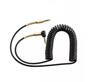 Кабель AUX Audio DC3.5 тато-тато 1.5м пружина, CCA Stereo Jack, (круглий) Black cable, Box