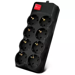Мережевий фільтр F34, 8 розеток EU, кнопка включення з індикатором, 2 м, 3х0,75мм, 2500W, Black, Box