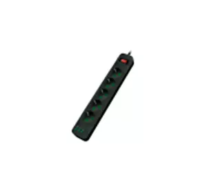 Мережевий фільтр F25, 5 розеток EU, кнопка включення з індикатором, 2 м, 3х0,75 мм, 2500W, Black, Box
