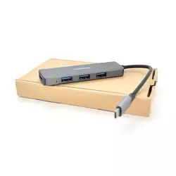 Хаб-конвертор VEGGIEG Type-C (тато) на USB3.0 * 4 (мама), 10 см, Silver, Box