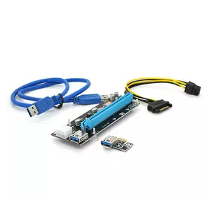 Riser PCI-EX, x1=>x16, 6-pin, SATA=>6Pin, USB 3.0 AM-AM 0,6 м (чорний), конденсатори CS 330 16V, Пакет
