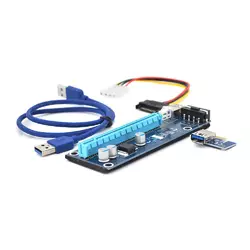 Riser PCI-EX, x1 => x16, 4-pin MOLEX, SATA => 4Pin, USB 3.0 AM-AM 0,6 м (синій), конденсатори F270, Пакет