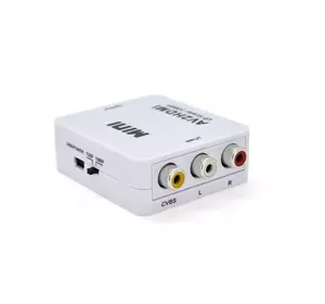 Конвертер Mini, AV to HDMI, ВХІД 3RCA (мама) на ВИХІД HDMI (мама), 720P / 1080P, White, BOX