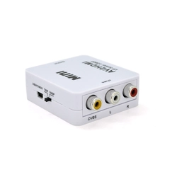 Конвертер Mini, AV to HDMI, ВХІД 3RCA (мама) на ВИХІД HDMI (мама), 720P / 1080P, White, BOX