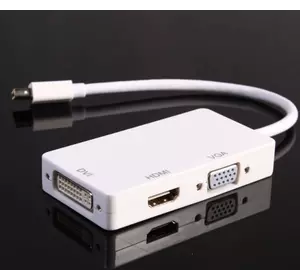 Конвертер mini Display Port (тато) на HDMI / VGA / DVI (мама) 30cm, White, 4K / 2K, Пакет