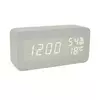 Електронний годинник VST-862S Wooden (White), з датчиком температури та вологості, будильник, живлення від кабелю USB, White Light