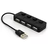 Хаб USB 2.0 4 порту, Black, 480Mbts живлення від USB, з кнопкою LED / Blue на кожен порт, Blister Q100