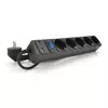 Мережевий подовжувач MERLION B518U, 220В 10А,  5 розеток + 2 порти USB 2.1A, 1,8 м, переріз 3х0,75мм, чорний Q50 Мережевий подовжувач MERLION B518U, 220В 10А,  5 розеток + 2 порти USB 2.1A, 1,8 м, переріз 3х0,75мм, чорний Q50