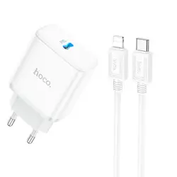 Набір СЗУ 110-240V HOCO C104A + кабель Lighting, 1xUSB-C, PD20W, кабель 1м, White, Box Набір СЗУ 110-240V HOCO C104A + кабель Lighting, 1xUSB-C, PD20W, кабель 1м, White, Box