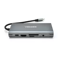 Хаб-конвертор VEGGIEG TC10-U Type-C (тато) на Type-C (мама) + USB3.0 * 3 (мама) + HDMI (мама) + VGA (мама) + SD / TF + RJ45, 10 см, Silver, Box Хаб-конвертор VEGGIEG TC10-U Type-C (тато) на Type-C (мама) + USB3.0 * 3 (мама) + HDMI (мама) + VGA (мама) + SD / TF + RJ45, 10 см, Silver, Box