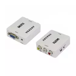 Конвертер Mini, VGA to AV, ВИХІД 3RCA(мама) на ВХІД VGA(мама), 720P/1080P, White, BOX Конвертер Mini, VGA to AV, ВИХІД 3RCA(мама) на ВХІД VGA(мама), 720P/1080P, White, BOX