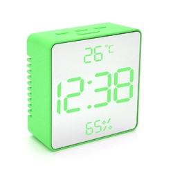 Електронний годинник VST-887Y Дзеркальний дисплей, з датчиком температури та вологості, будильник, живлення від кабелю USB, Green