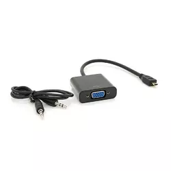 Конвертер micro HDMI (тато) на VGA (мама) 30cm, Black, 4K / 2K, Пакет + Audio Конвертер micro HDMI (тато) на VGA (мама) 30cm, Black, 4K / 2K, Пакет + Audio