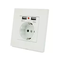 Розетка врізна, Input: AC 100-250V 16A, 2-USB- виходу, White Розетка врізна, Input: AC 100-250V 16A, 2-USB- виходу, White